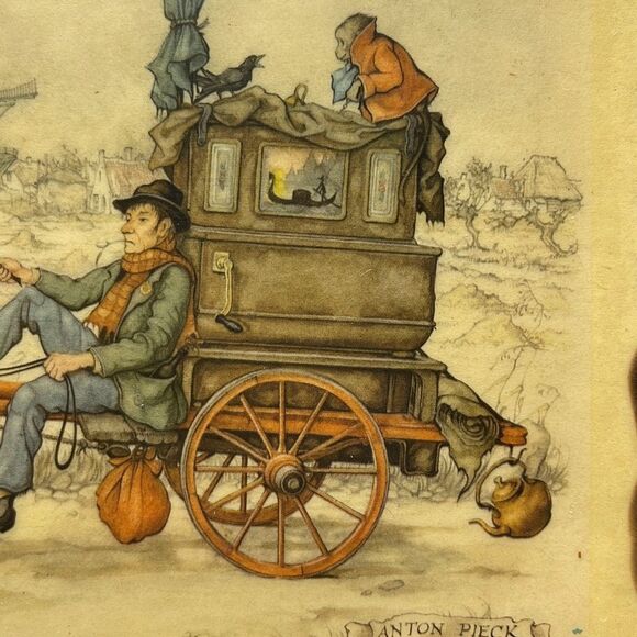 Vintage 1966 Anton Pieck cabin farm art rustic decor - Picture 6 of 11